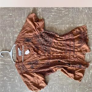 Boho Brown Top with Intricate Patterns